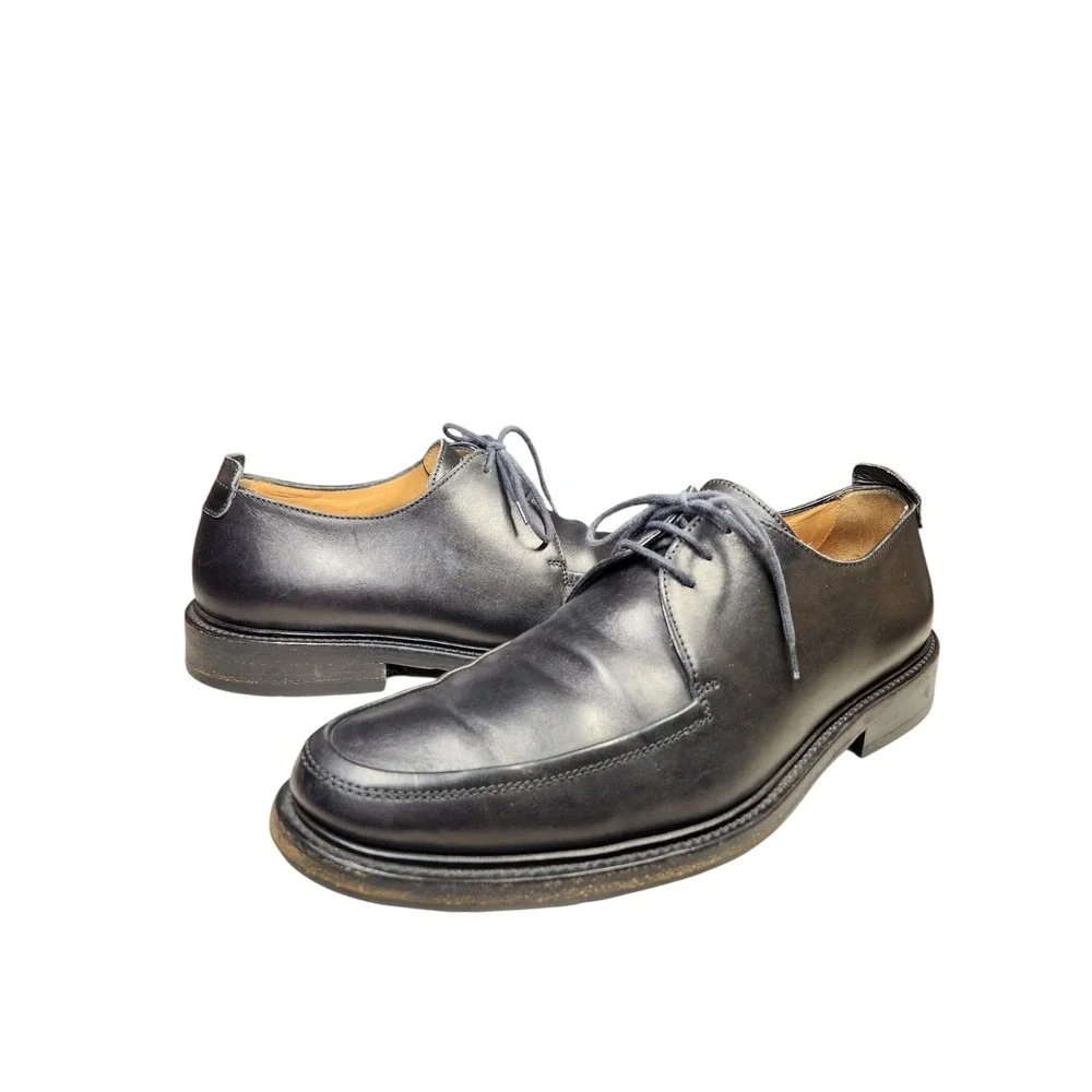 Bally Orbin Black Leather Apron Toe Derby Shoes Luxury Swiss Classic Oxfords 9